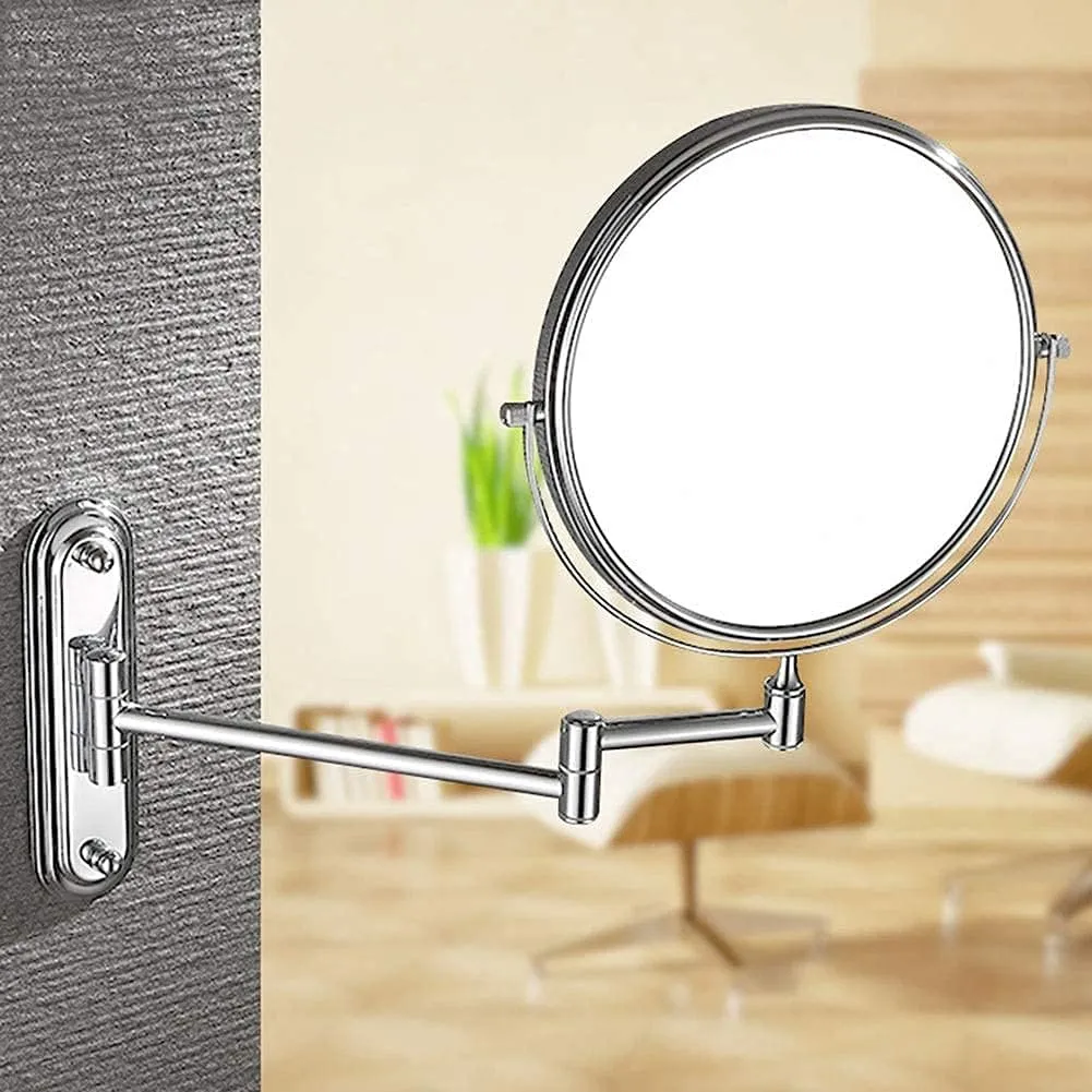 Wall Mounted Makeup Mirror,Double Sided Vanity Magnifying Vanity Mirror,360 Degree Swivel,Extendable Arm,Round,No Light(8in,7X)