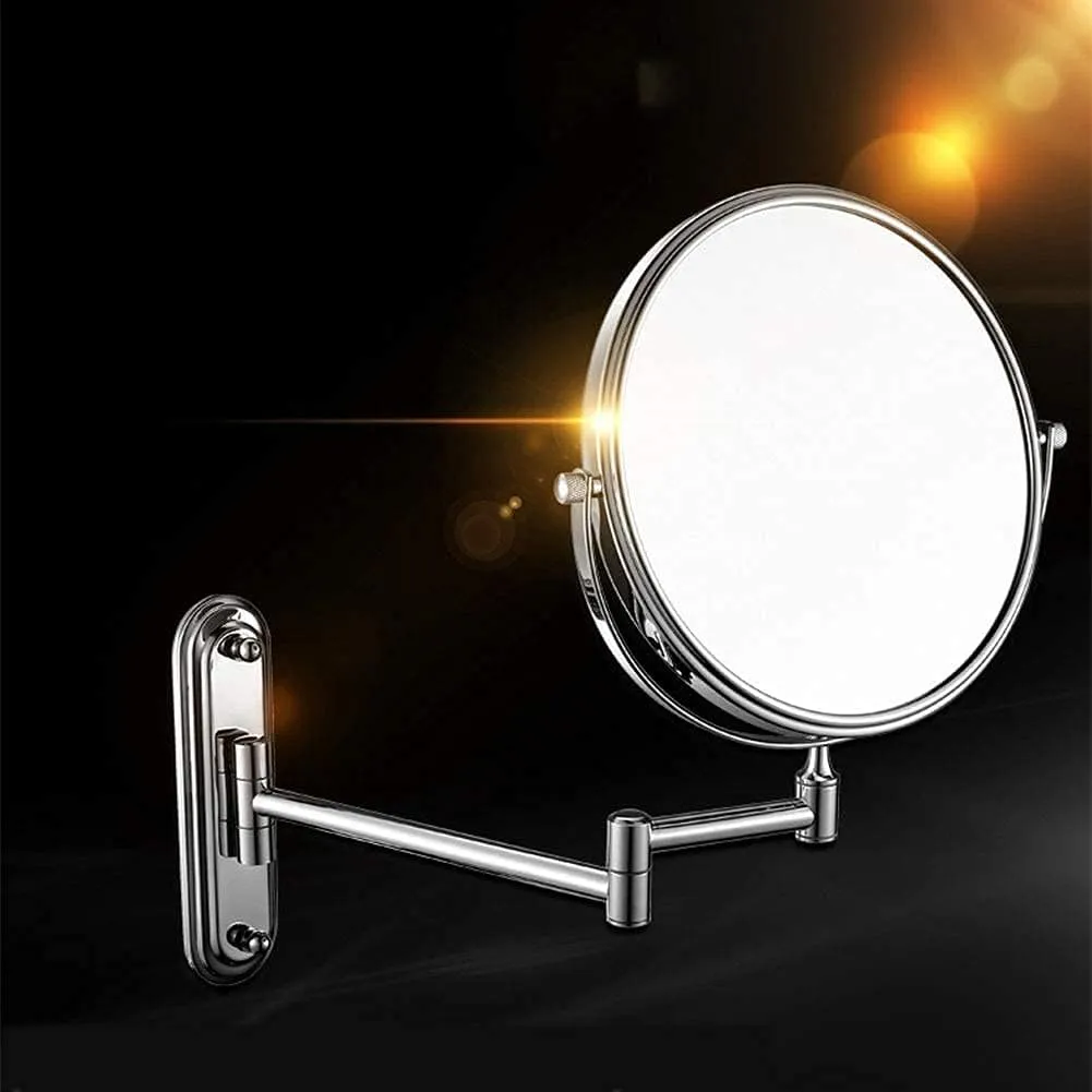 Wall Mounted Makeup Mirror,Double Sided Vanity Magnifying Vanity Mirror,360 Degree Swivel,Extendable Arm,Round,No Light(8in,7X)