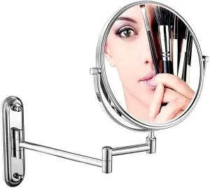 Wall Mounted Makeup Mirror,Double Sided Vanity Magnifying Vanity Mirror,360 Degree Swivel,Extendable Arm,Round,No Light(8in,7X)