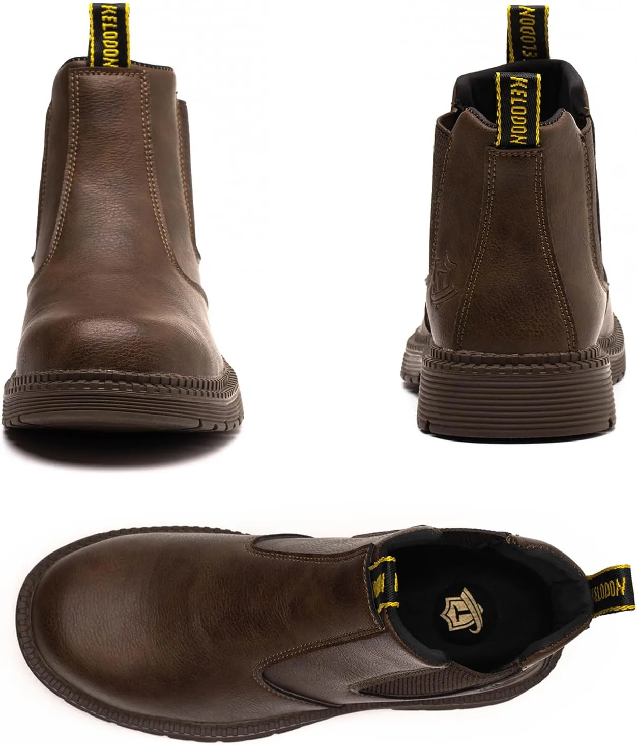 Waterproof Steel Toe Boots For Men-6 Inch Leather Slip On Safety Work Boots Mens Steel Toe Shoes Indestructible Non Slip Resistant Ankle Industrial Construction Boot