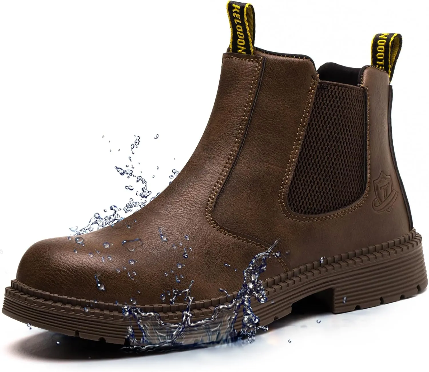 Waterproof Steel Toe Boots For Men-6 Inch Leather Slip On Safety Work Boots Mens Steel Toe Shoes Indestructible Non Slip Resistant Ankle Industrial Construction Boot