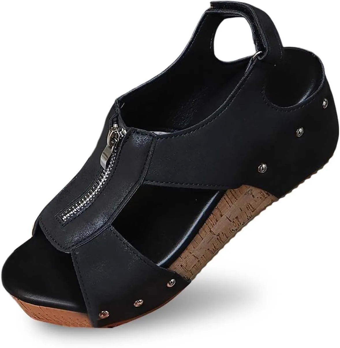 Wedge Sandals for Women Dressy Platform Open Toe Sandals Comfortable Non-Slip Orthopedic Shoes Summer Casual Arch Support Shoes Slip On Sandal with Zipped