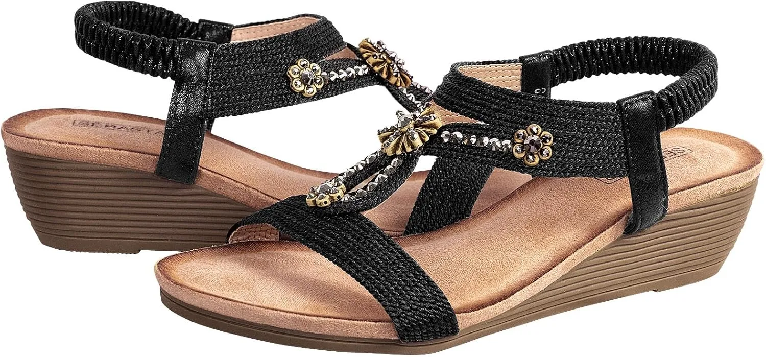 Wedge Sandals for Women Dressy - Summer Platform Comfortable Walking Open Toe Ankle Strap Womens Low Wedges Sandal