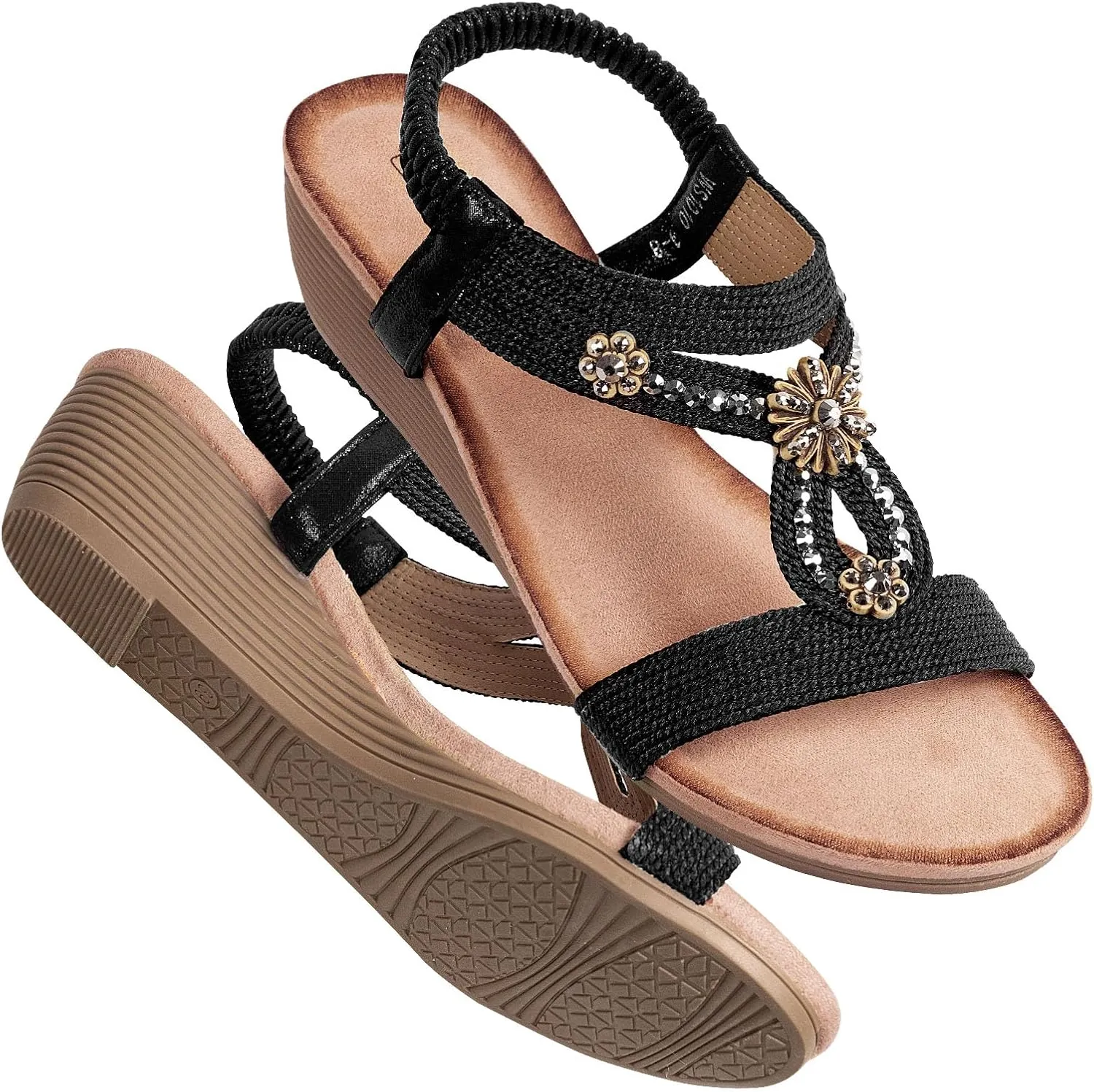 Wedge Sandals for Women Dressy - Summer Platform Comfortable Walking Open Toe Ankle Strap Womens Low Wedges Sandal
