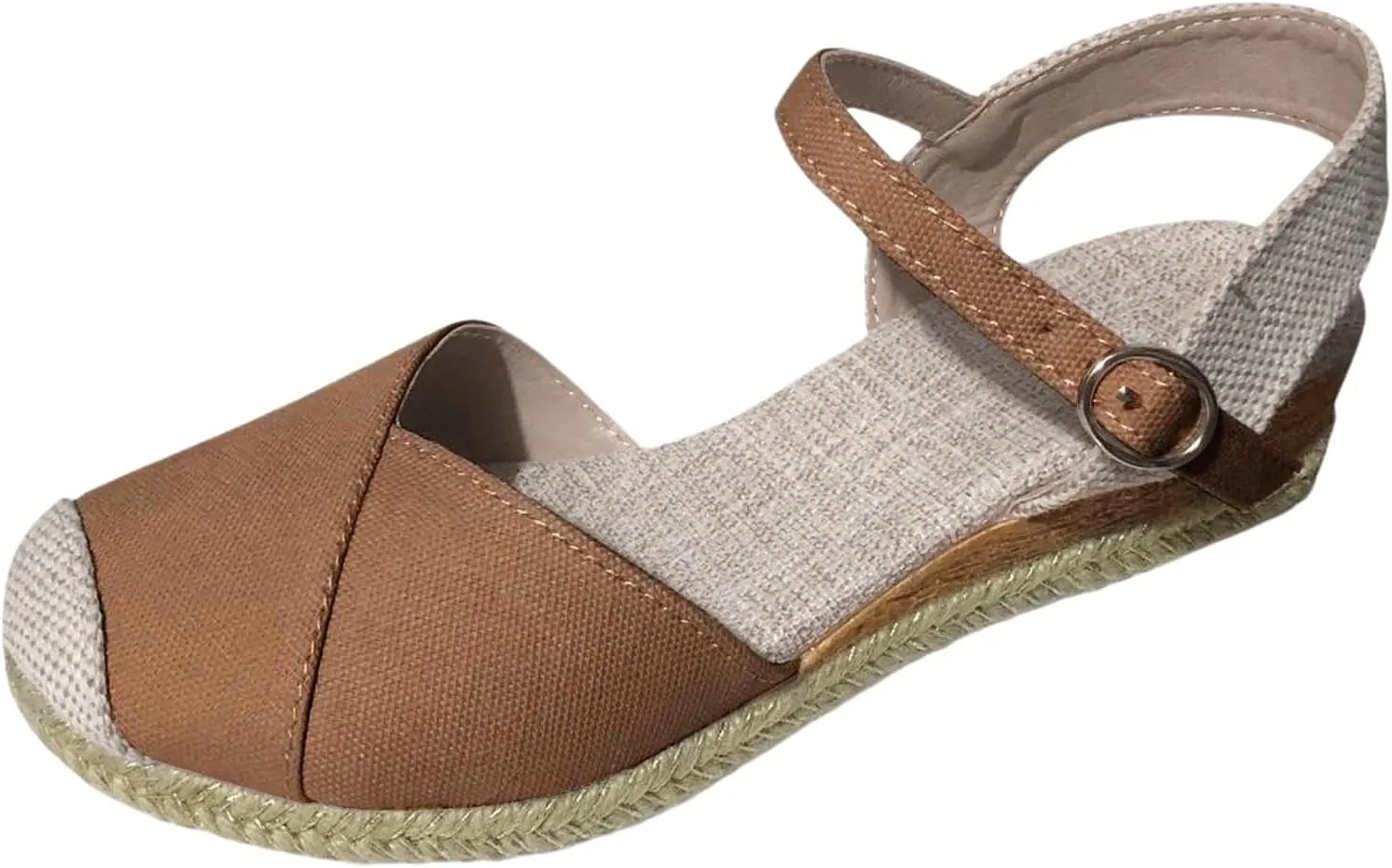 Wedge Sandals for Womens Fashion Arch Support Sandals Elegant Orthopedic Sandal Closed Toe Buckle Ankle Strap Espadrilles Flatform Wedge Casual Shoes Bohemia Beach Shoes