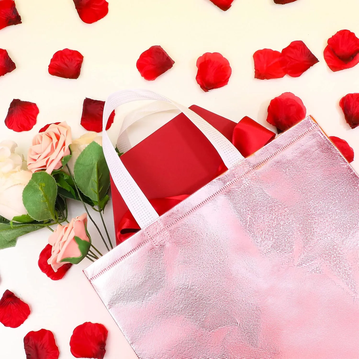 Weewooday 30 Pieces Glossy Reusable Grocery Bag Gift Bags with Handles for Wedding (Rose Gold,12.6 x 4.72 x 11.02 Inch)