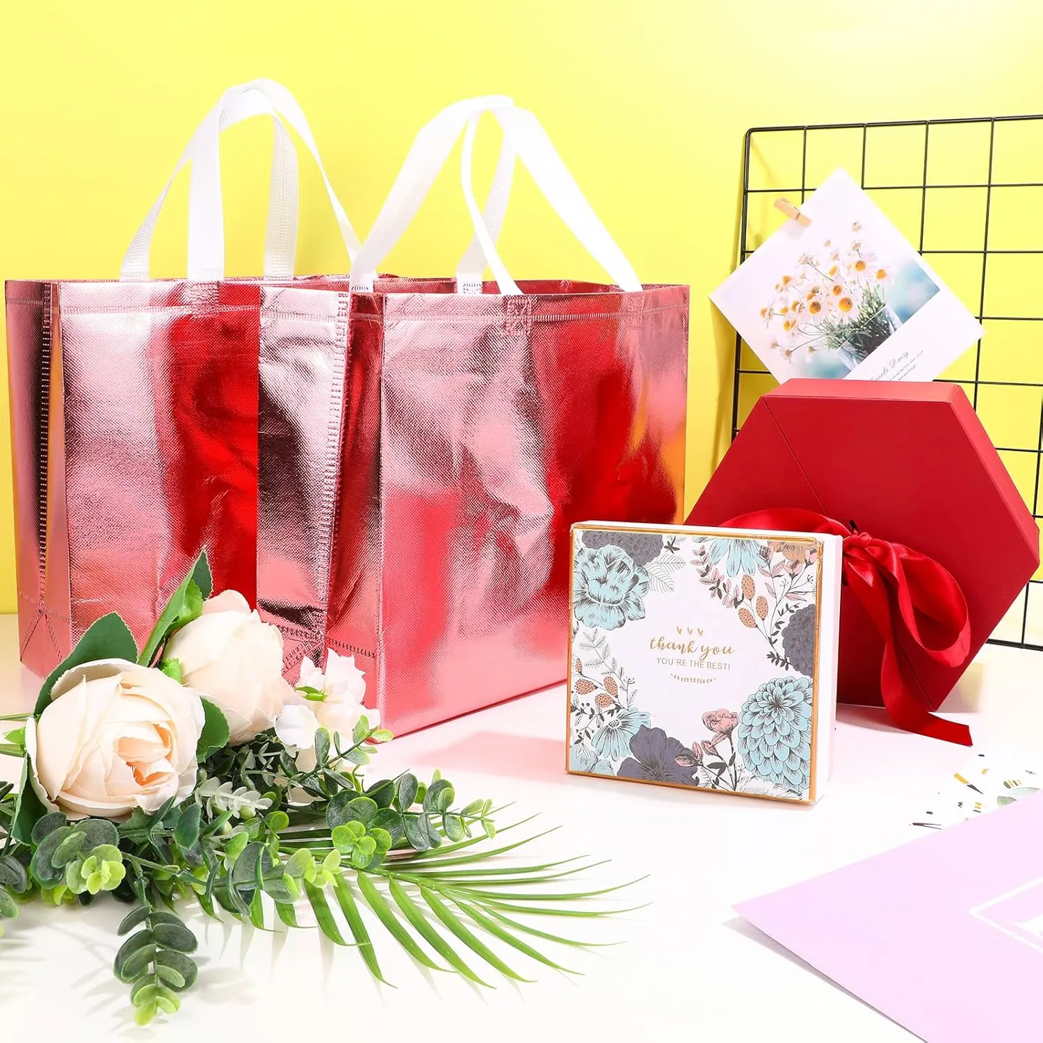 Weewooday 30 Pieces Glossy Reusable Grocery Bag Gift Bags with Handles for Wedding (Rose Gold,12.6 x 4.72 x 11.02 Inch)
