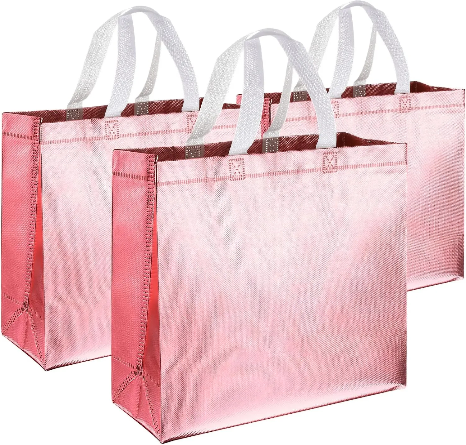 Weewooday 30 Pieces Glossy Reusable Grocery Bag Gift Bags with Handles for Wedding (Rose Gold,12.6 x 4.72 x 11.02 Inch)