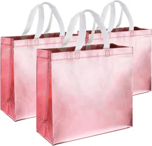 Weewooday 30 Pieces Glossy Reusable Grocery Bag Gift Bags with Handles for Wedding (Rose Gold,12.6 x 4.72 x 11.02 Inch)