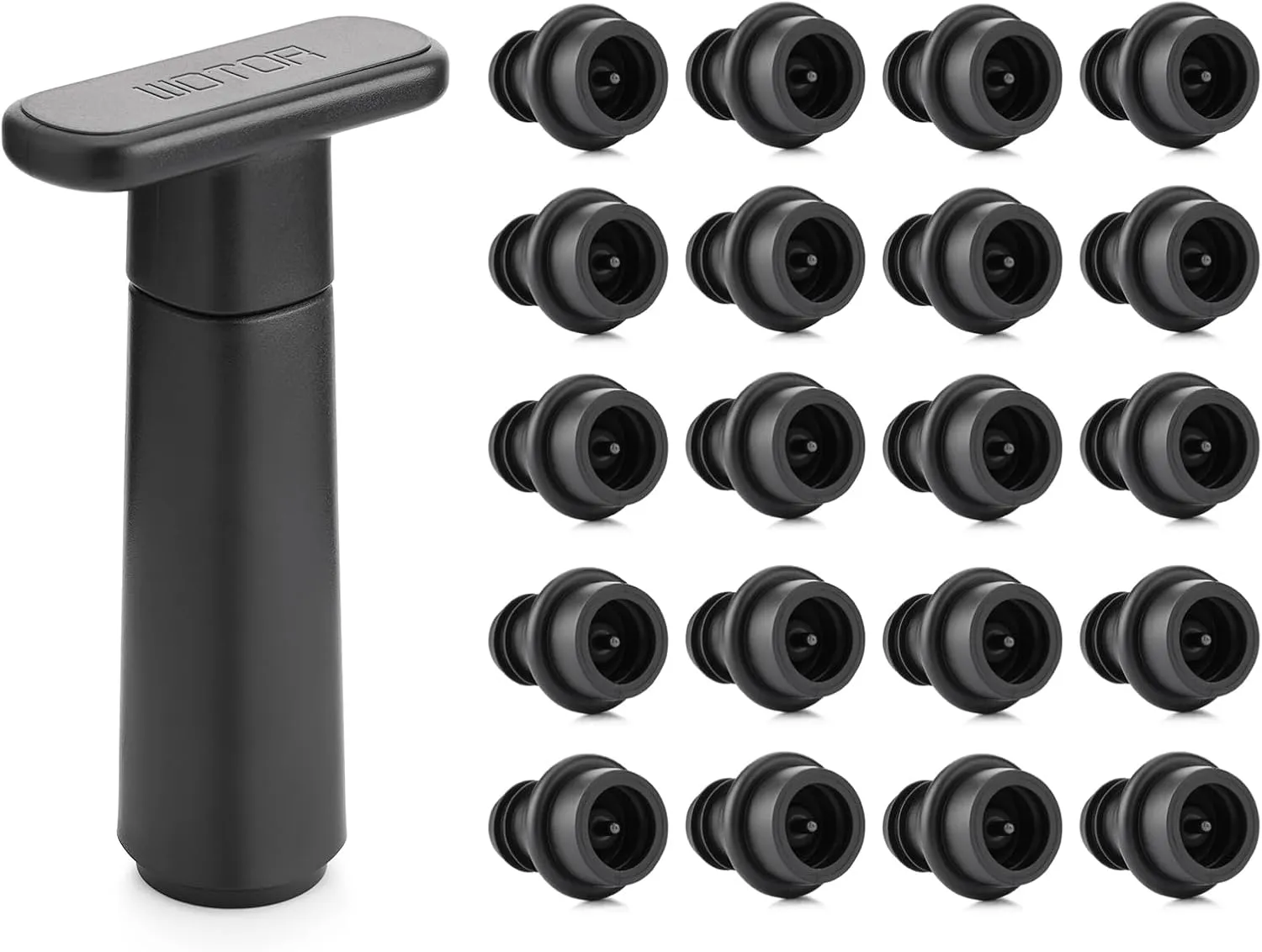 Wine Saver Vacuum Pump with 20 Stoppers, Wine Stopper & Preserver, Reusable Bottle Sealer Keeps Fresh, Ideal Accessories Gift (Flat Handle)