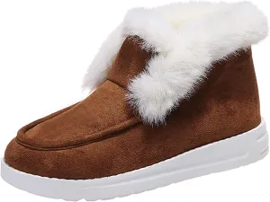 Winter Fur Lined Loafers for Womens Casual Canvas Slip on Soft Lightweight Flats Comfort Elastic Lace up Low Top Boat Shoes