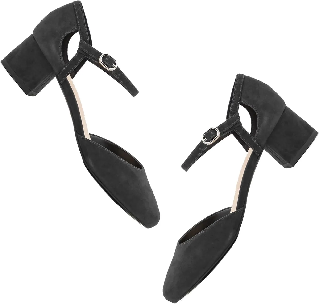 Women Low Chunky Heel Mary Jane Pumps Shoes Ankle Strap Closed Round Toe Sandals Heels Suede Mary Jane Pumps 2” Chunky Block Heels Dress Mary Janes Cut Out Office Wedding 4-11 M US