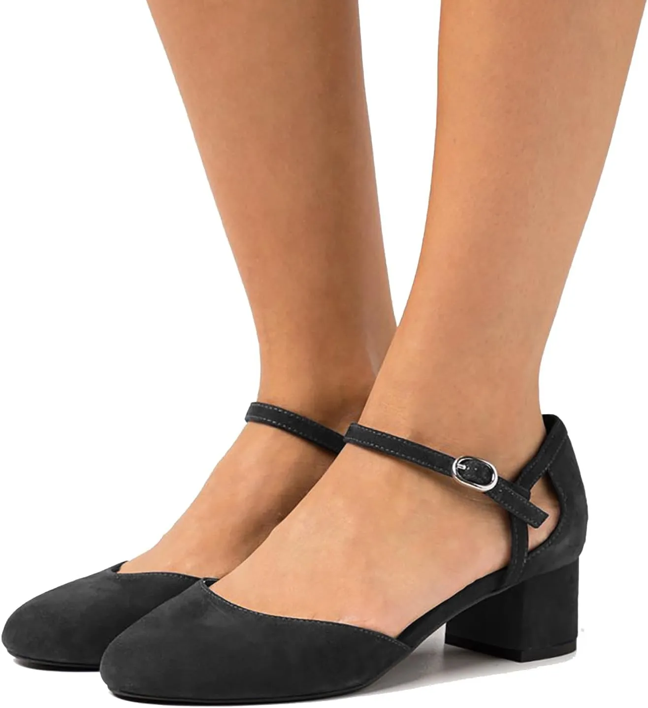 Women Low Chunky Heel Mary Jane Pumps Shoes Ankle Strap Closed Round Toe Sandals Heels Suede Mary Jane Pumps 2” Chunky Block Heels Dress Mary Janes Cut Out Office Wedding 4-11 M US