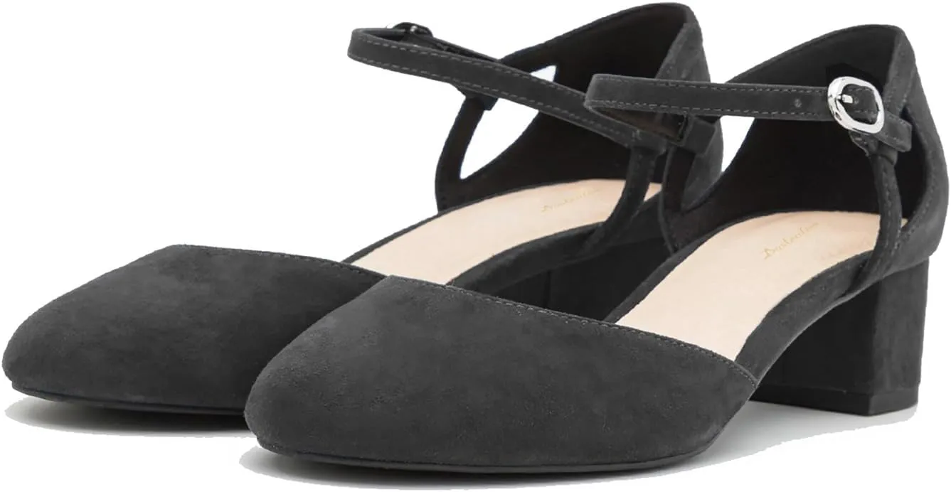 Women Low Chunky Heel Mary Jane Pumps Shoes Ankle Strap Closed Round Toe Sandals Heels Suede Mary Jane Pumps 2” Chunky Block Heels Dress Mary Janes Cut Out Office Wedding 4-11 M US