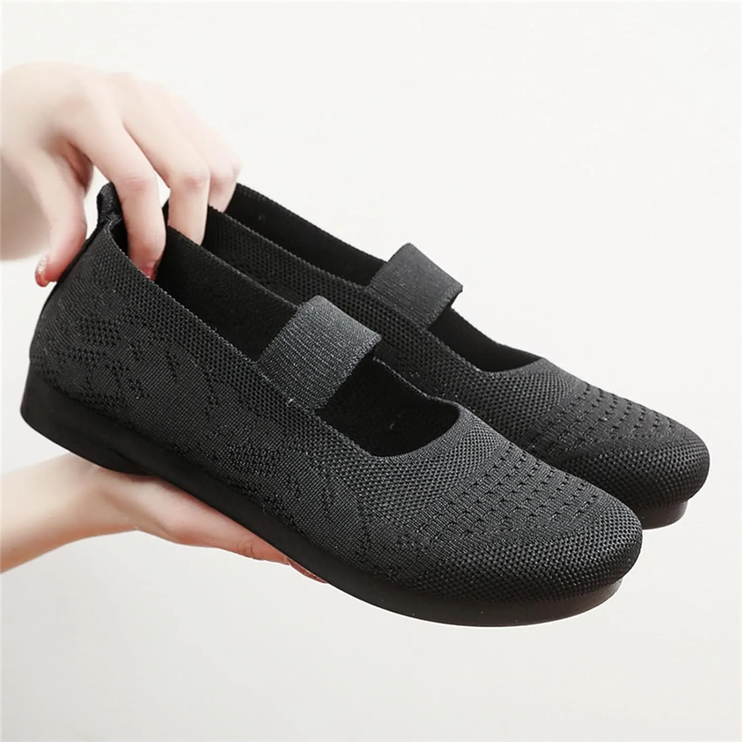 Women Mary Jane Flat Shoes Wide Toe Box Comofortable Ballet Flat with Adjustable Straps Slip on Washable Knit Casual Flats