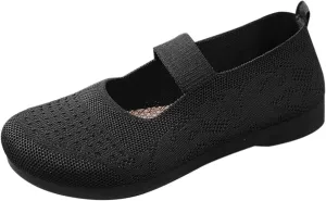 Women Mary Jane Flat Shoes Wide Toe Box Comofortable Ballet Flat with Adjustable Straps Slip on Washable Knit Casual Flats