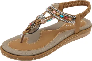 Women's Boho Western Flip Flops Fashion Rhinestone T-Strap Open Toe Casual Flip-Flops 2025 Trendy Casual Shoes