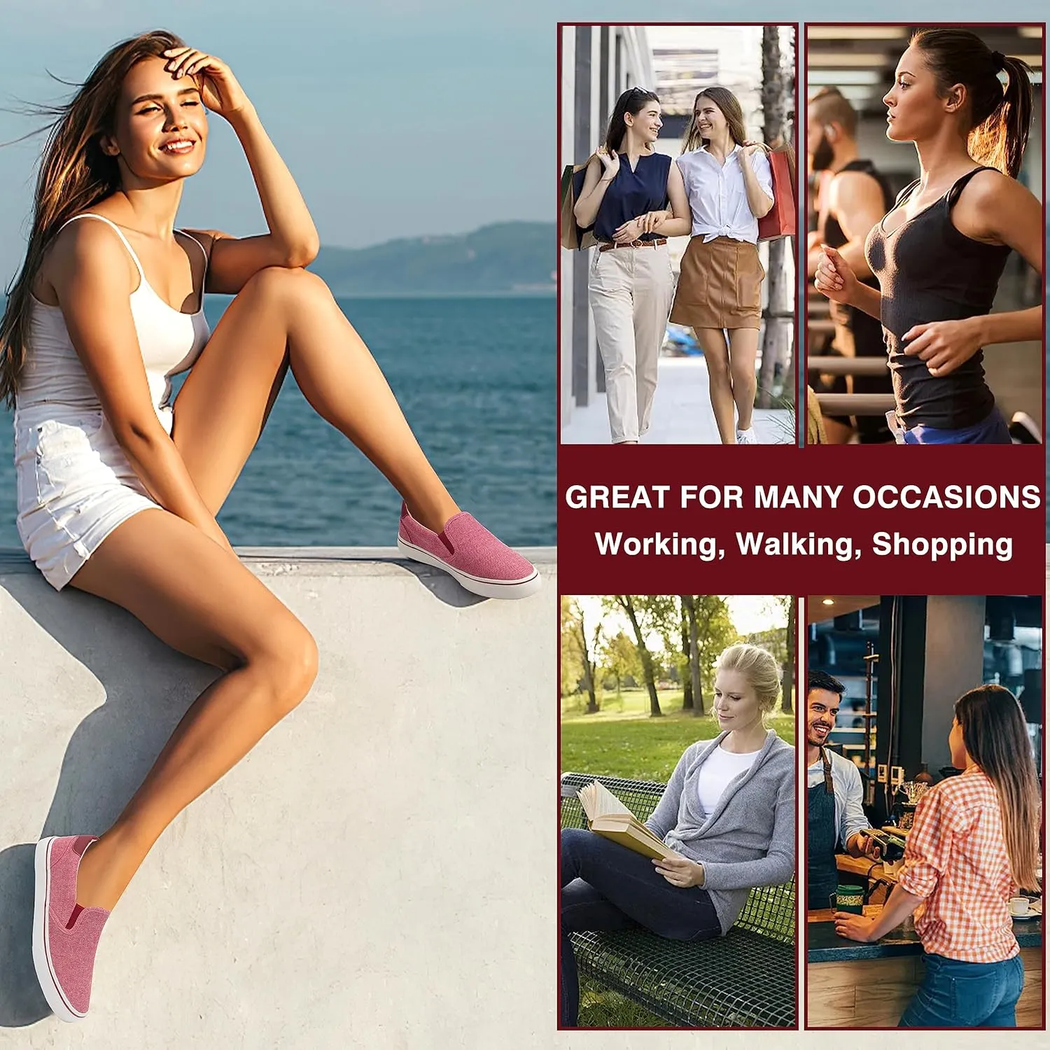 Women's Canvas Slip on Low Top Fashion Sneakers for Women Non Slip Loafer Shoes Classic Comfortable Flats Breathable Casual Shoes