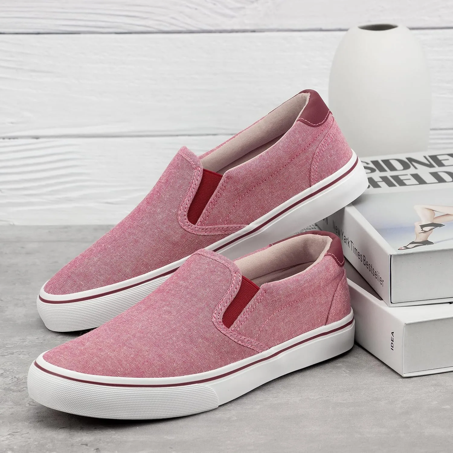 Women's Canvas Slip on Low Top Fashion Sneakers for Women Non Slip Loafer Shoes Classic Comfortable Flats Breathable Casual Shoes