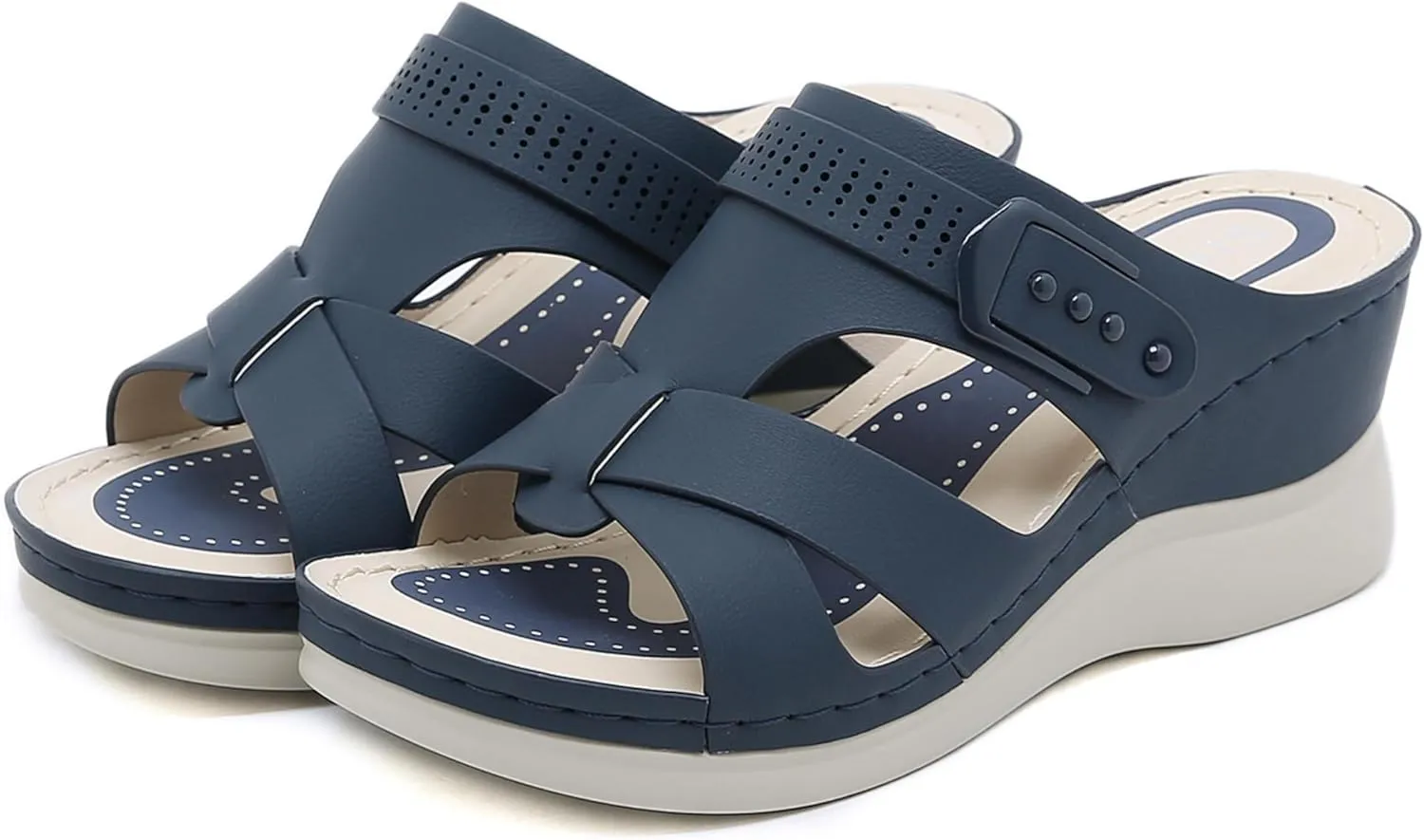 Women's Casual Walking Wedge Sandals, Women Slides Arch Support Slip on Flat Sandals Comfort Plantar Slippers