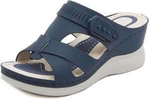 Women's Casual Walking Wedge Sandals, Women Slides Arch Support Slip on Flat Sandals Comfort Plantar Slippers