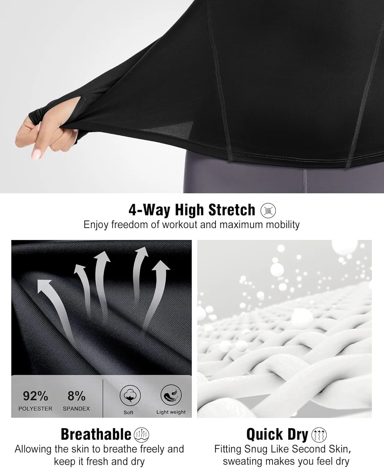 Women's Compression Shirt Long Sleeve Athletic Workout Tops Sun Protection Undershirt for Gym Yoga Running
