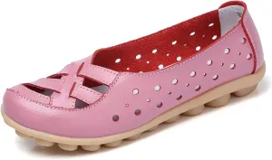 Women's Cowhide Leather Shoes Loafer Casual Slip On Shoe Driving Moccasins Closed Toe Boat Flats Walking Sandals