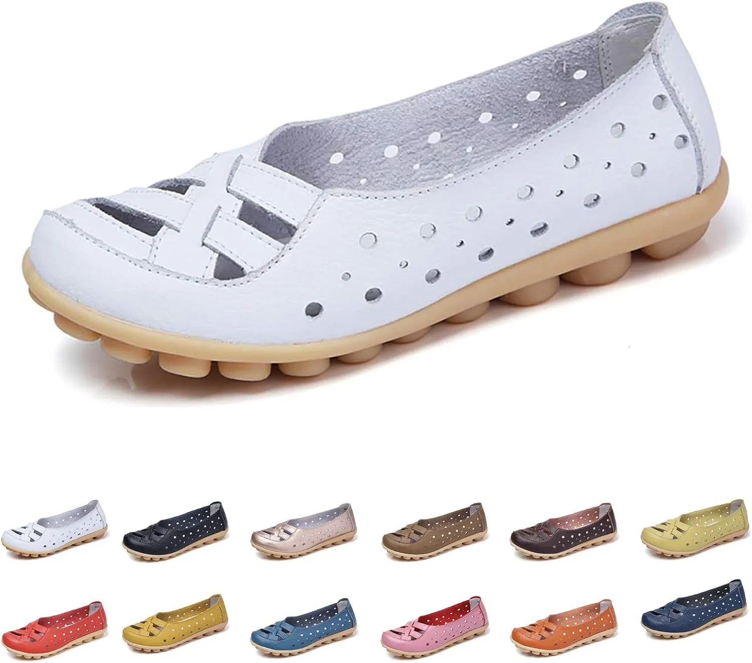 Women's Cowhide Leather Shoes Loafer Casual Slip On Shoe Driving Moccasins Closed Toe Boat Flats Walking Sandals