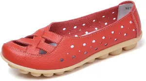 Women's Cowhide Leather Shoes Loafer Casual Slip On Shoe Driving Moccasins Closed Toe Boat Flats Walking Sandals