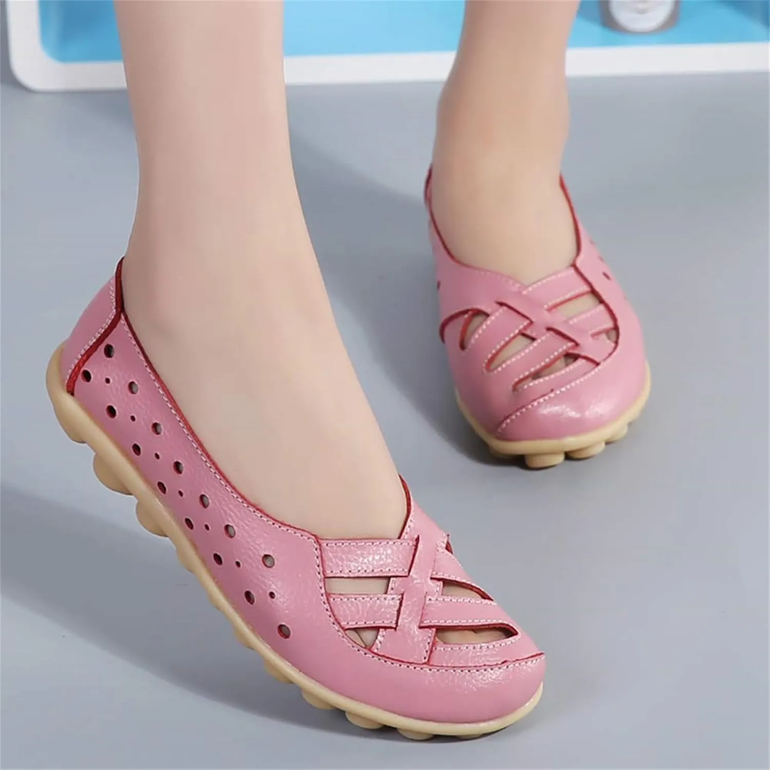 Women's Cowhide Leather Shoes Loafer Casual Slip On Shoe Driving Moccasins Closed Toe Boat Flats Walking Sandals