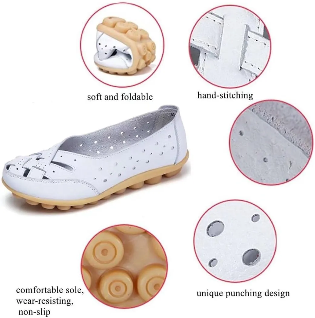 Women's Driving Loafers in Breathable Non Slip Flat Sandals Fashion Cutout Elegant Cute Walking Shoes Ladies Round Toe Dressy Casual Lightweight Outdoor Shoes