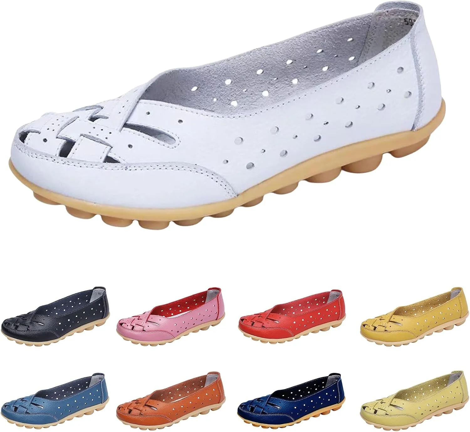 Women's Driving Loafers in Breathable Non Slip Flat Sandals Fashion Cutout Elegant Cute Walking Shoes Ladies Round Toe Dressy Casual Lightweight Outdoor Shoes