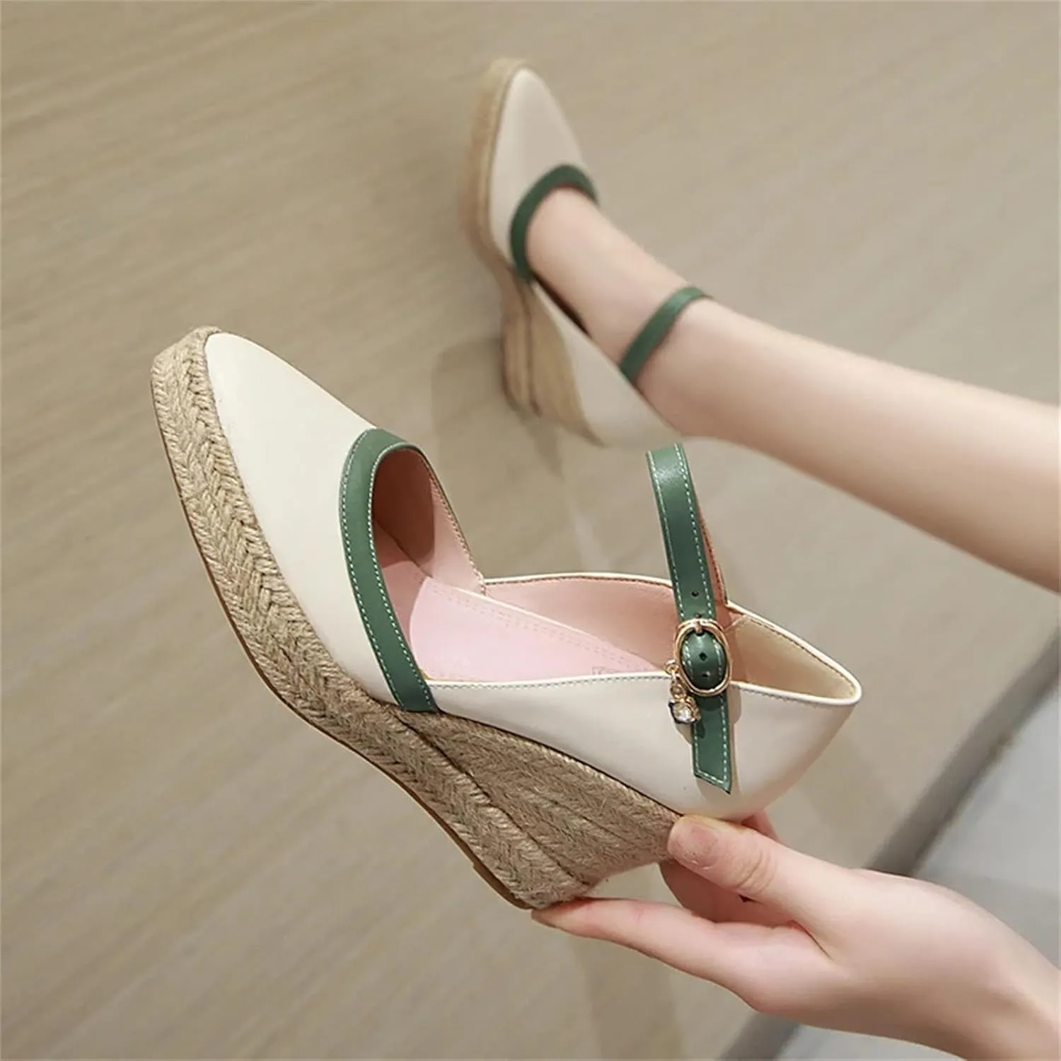Women's Espadrille Wedge Sandals - Ankle Strap Platform, Summer Weaving High Heels