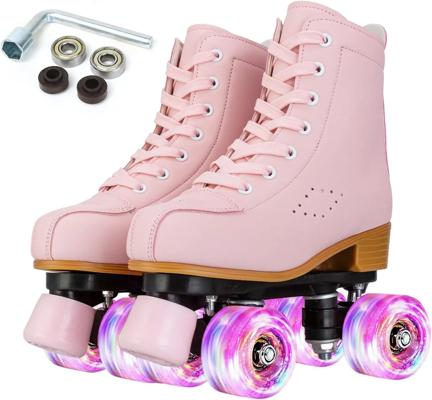 Women's High-Top PU Leather Roller Skates - Four-Wheel Shiny Skates With Carry Bag for Girls