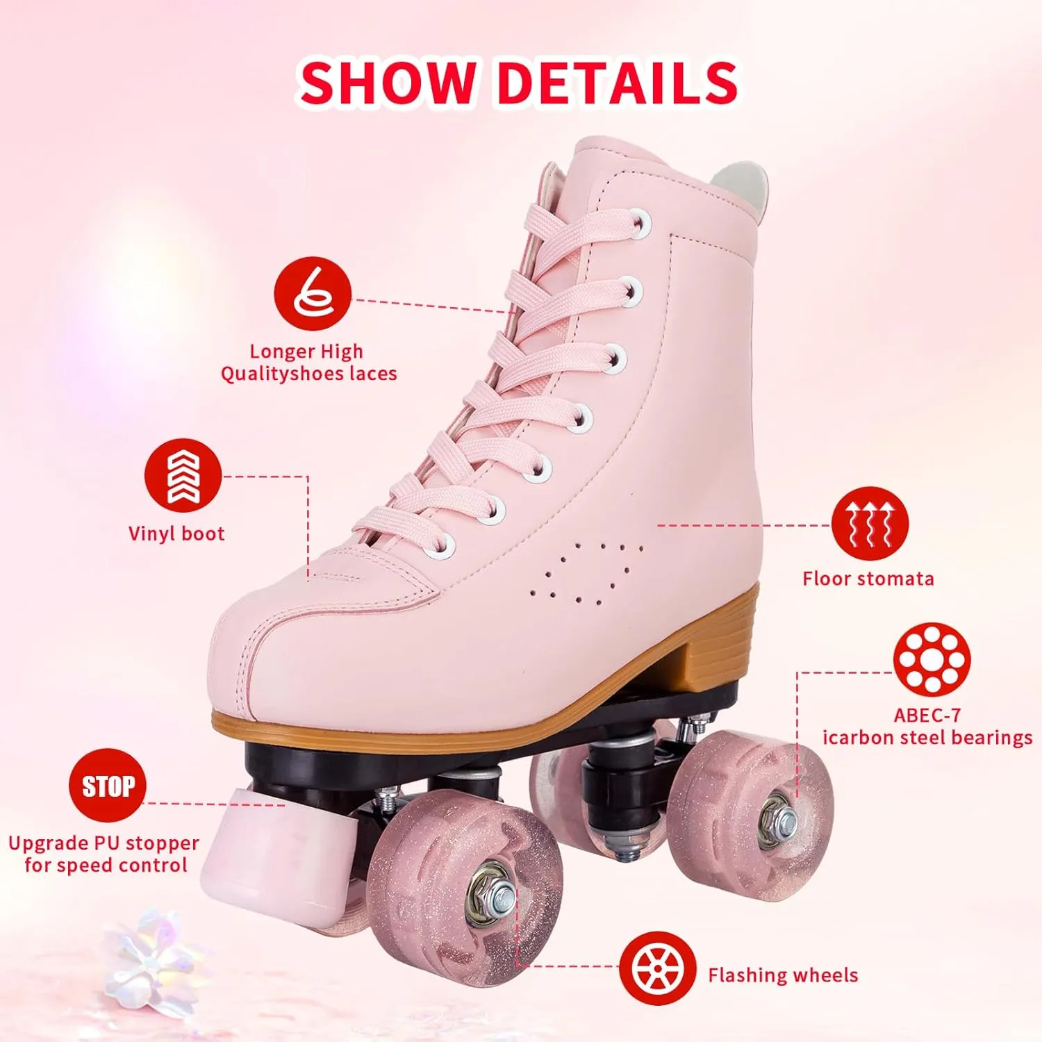Women's High-Top PU Leather Roller Skates - Four-Wheel Shiny Skates With Carry Bag for Girls