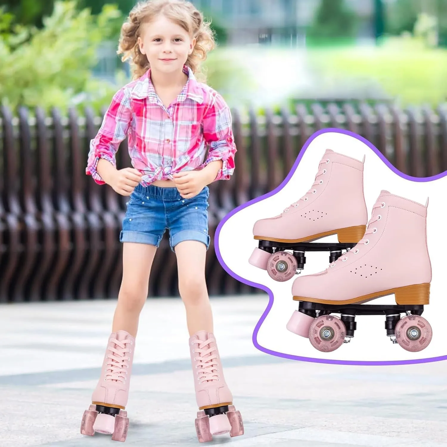 Women's High-Top PU Leather Roller Skates - Four-Wheel Shiny Skates With Carry Bag for Girls