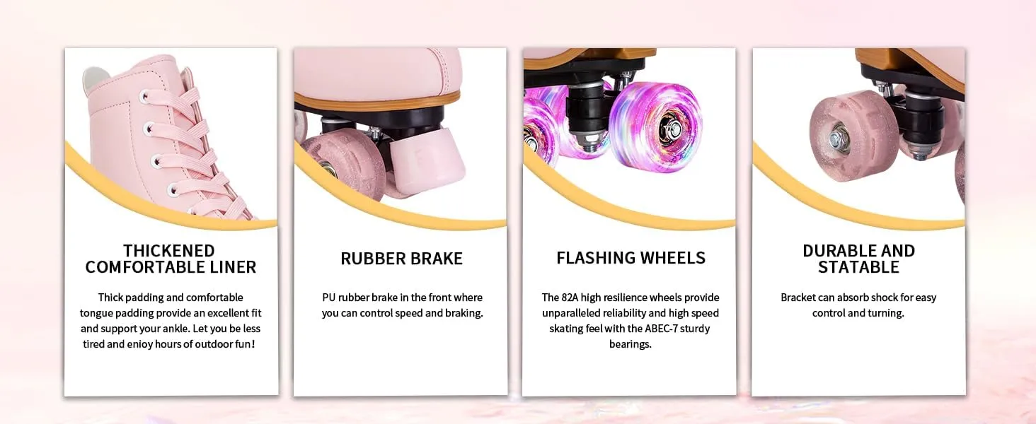 Women's High-Top PU Leather Roller Skates - Four-Wheel Shiny Skates With Carry Bag for Girls