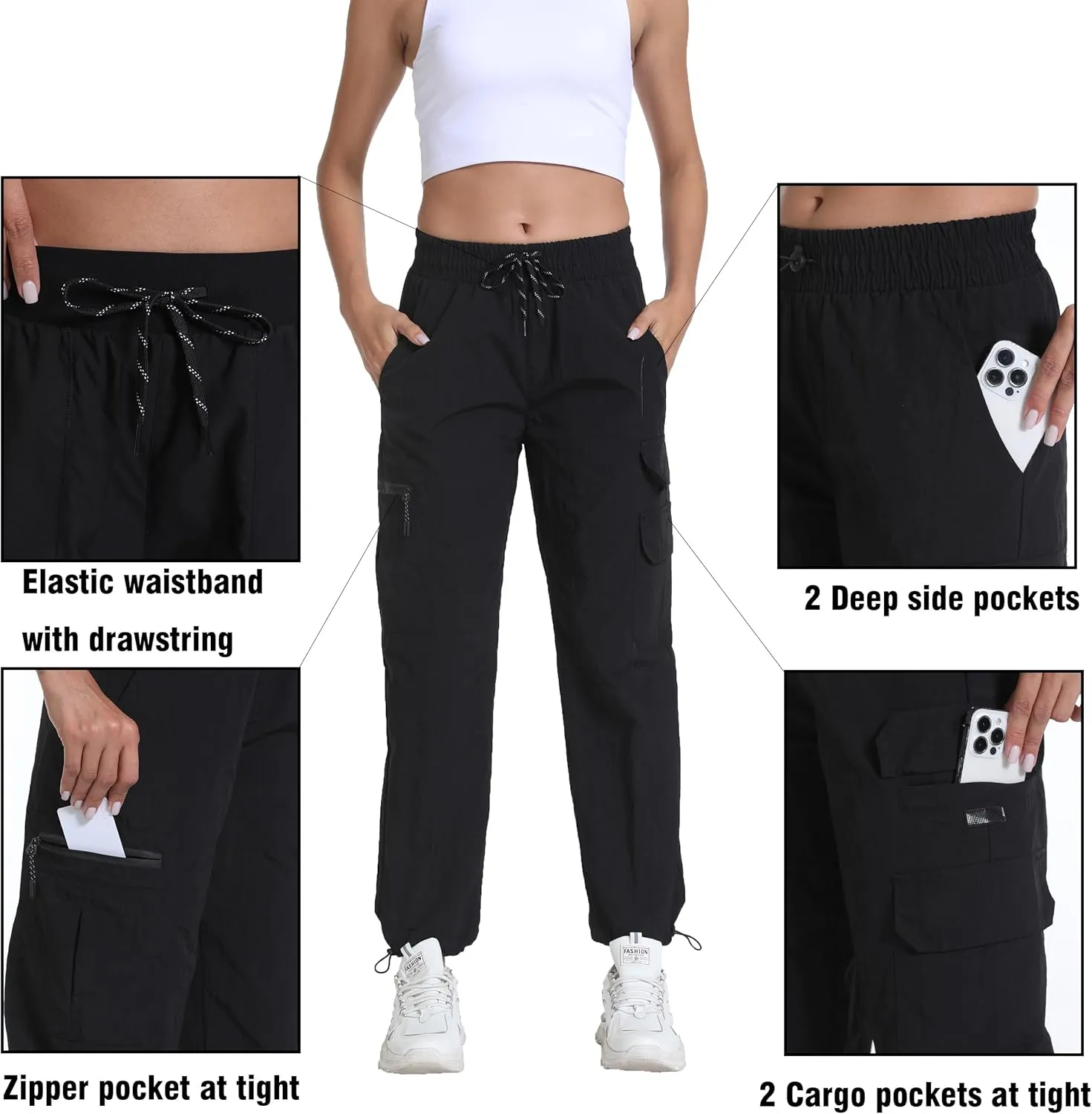 Women's Joggers with Pockets, Hiking Cargo Water Resistant Lightweight Pants for Women Workout Athletic Travel Camping