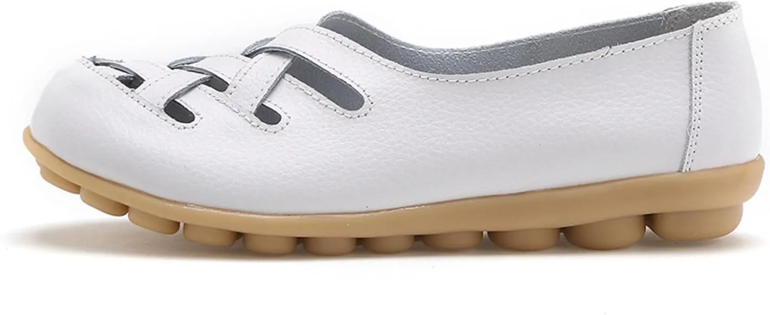Womens Leather Loafers Summer Breathable Hollow Out Closed Toe Slip-On Sandals Casual Lightweight Soft Sole Nurse Work Walking Shoes Comfortable Casual Fisherman Sandals