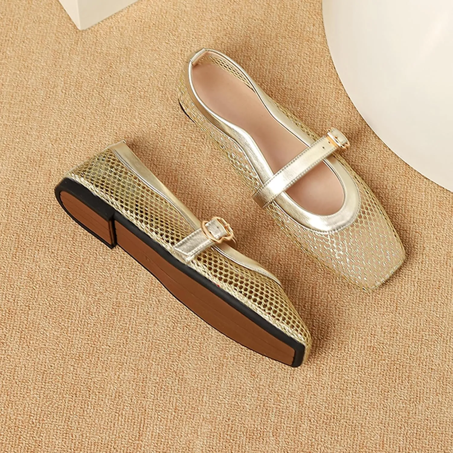 Womens Mesh Ballet Flats Fishnet Comfortable Mary Jane Flat Shoes Dressy Casual Ballerina Walking Flat Shoes