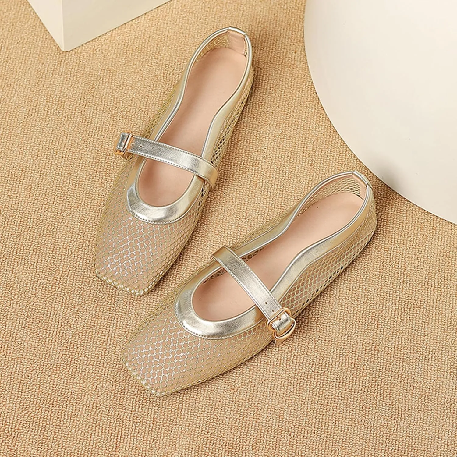 Womens Mesh Ballet Flats Fishnet Comfortable Mary Jane Flat Shoes Dressy Casual Ballerina Walking Flat Shoes