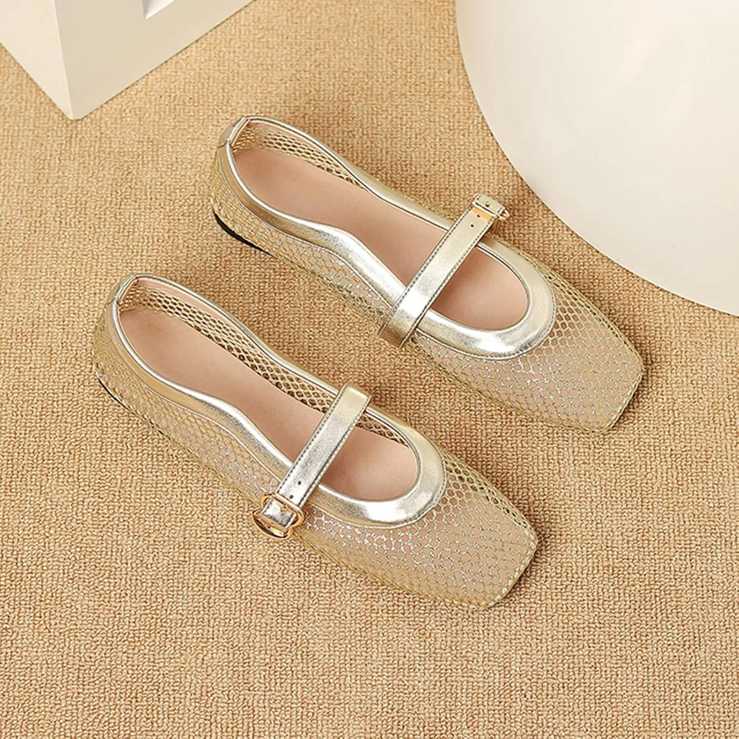 Womens Mesh Ballet Flats Fishnet Comfortable Mary Jane Flat Shoes Dressy Casual Ballerina Walking Flat Shoes