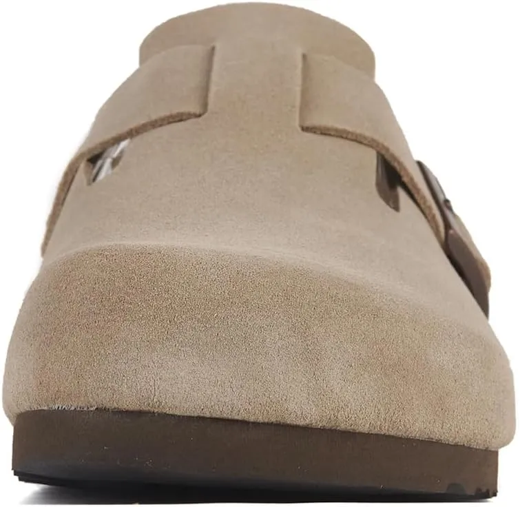 Women's Mules Clogs with Arch Support Cork Footbed Suede Clogs Adjustable Buckle Sandals