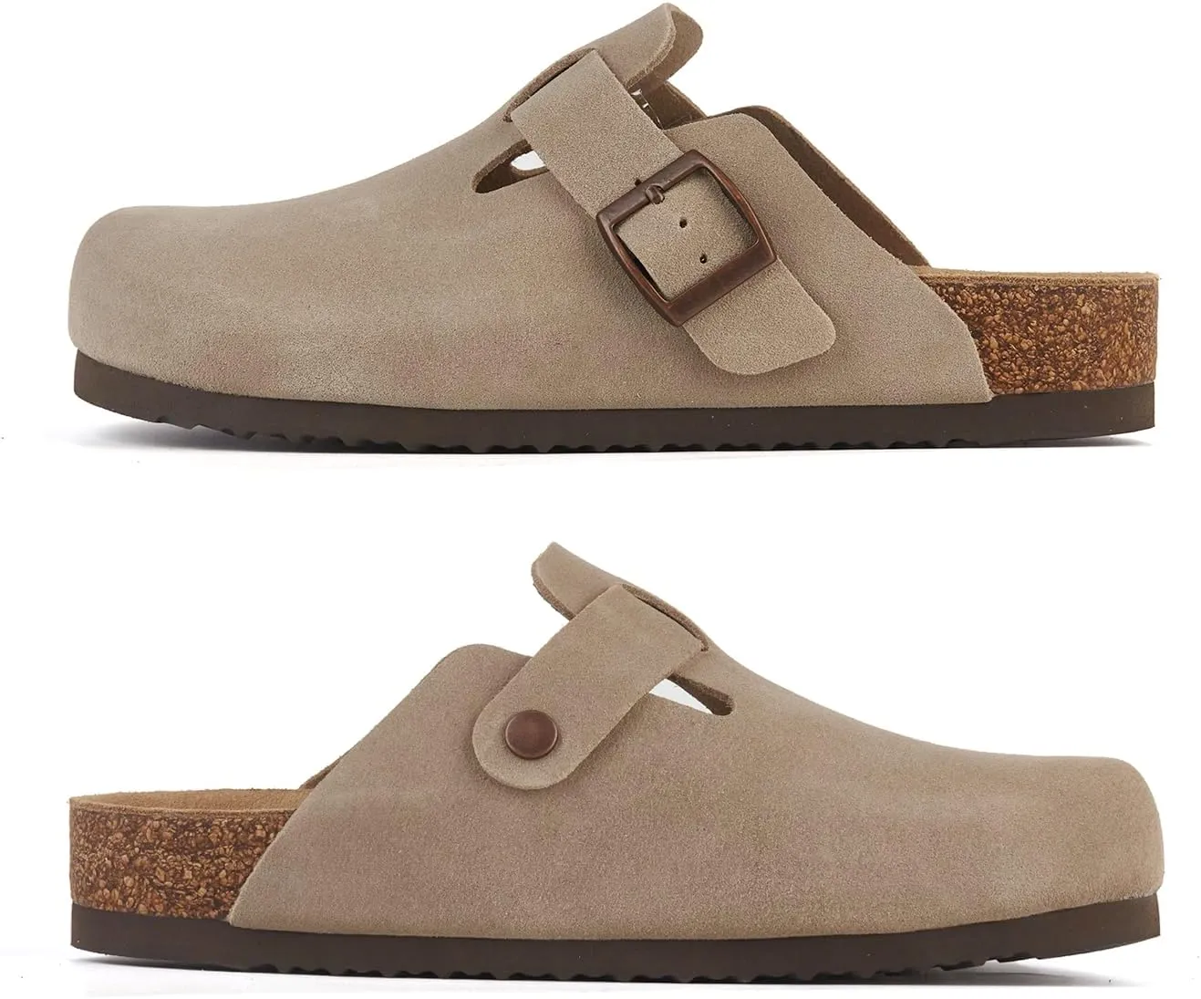 Women's Mules Clogs with Arch Support Cork Footbed Suede Clogs Adjustable Buckle Sandals