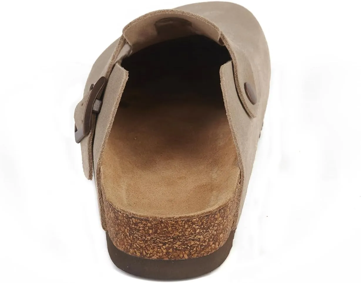 Women's Mules Clogs with Arch Support Cork Footbed Suede Clogs Adjustable Buckle Sandals