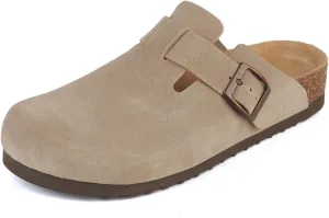 Women's Mules Clogs with Arch Support Cork Footbed Suede Clogs Adjustable Buckle Sandals