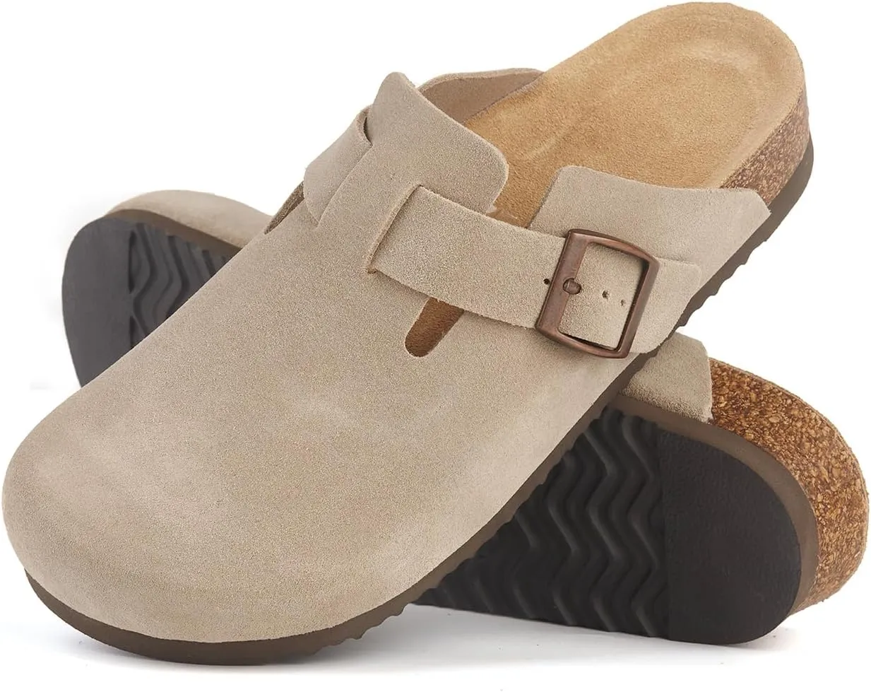 Women's Mules Clogs with Arch Support Cork Footbed Suede Clogs Adjustable Buckle Sandals