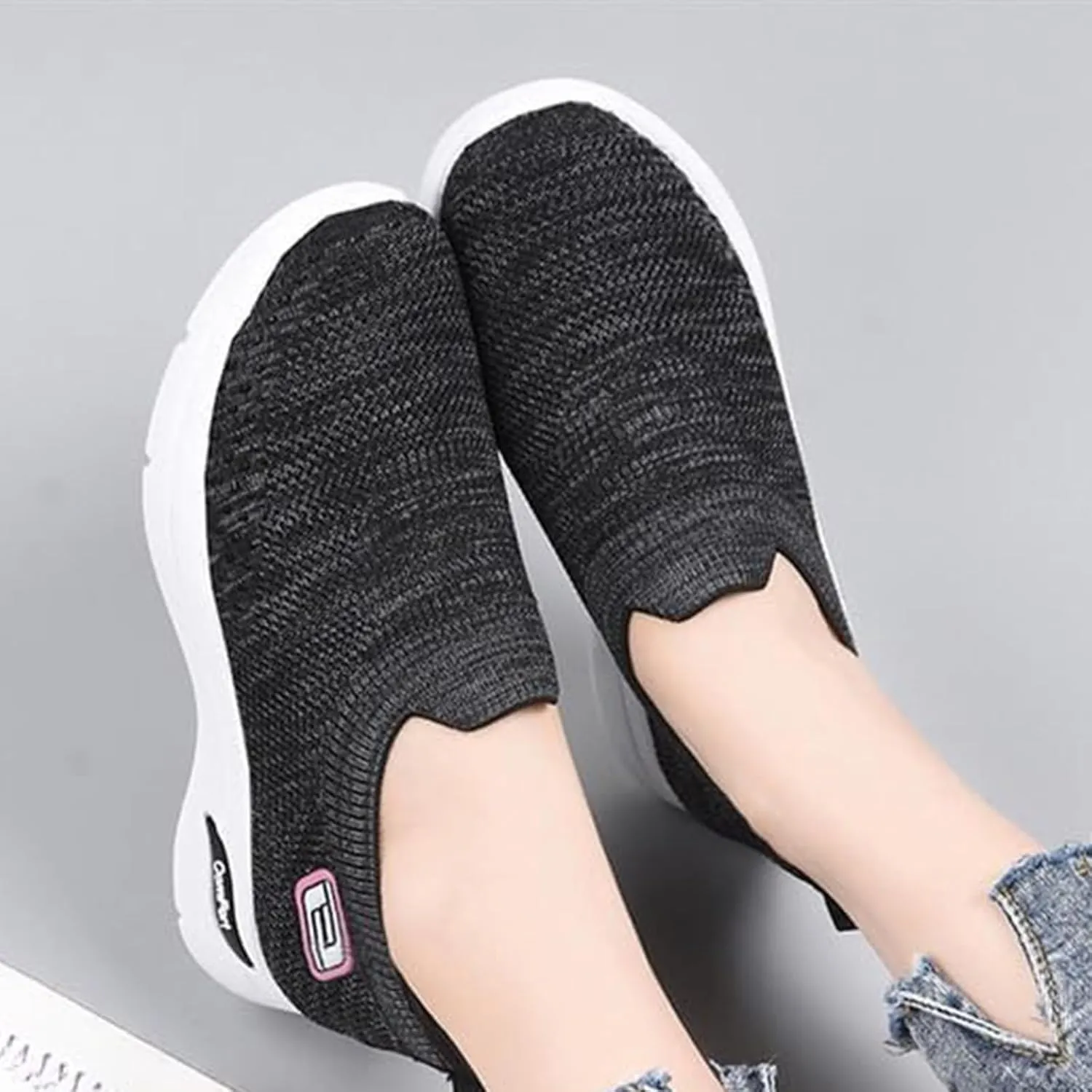 Womens Orthopedic Sneakers Slip On Arch Support Walking Shoes Comfortable Soft Sole Non Slip Low Top Tennis Shoes Mesh Breathable Lightweight Casual Sneakers