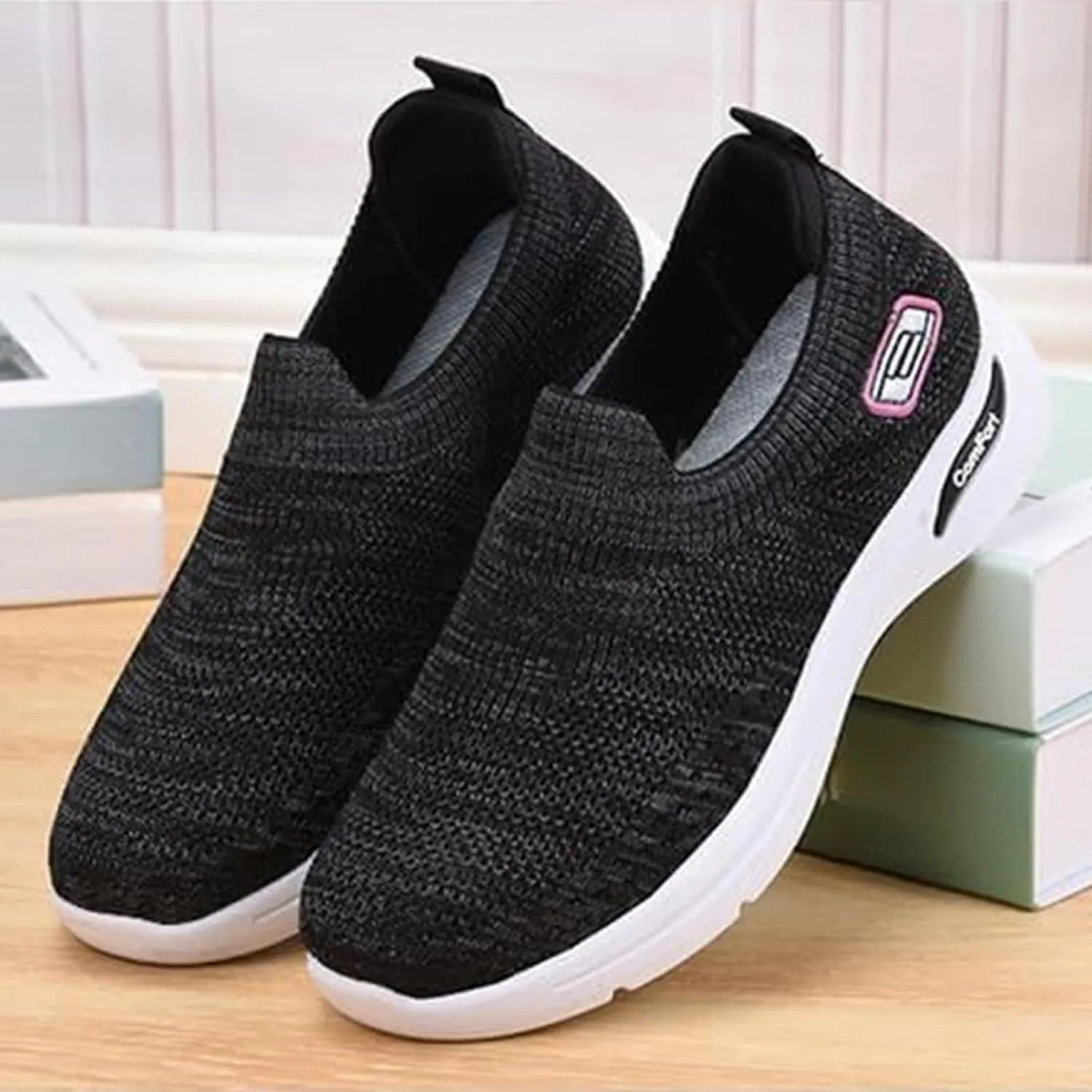 Womens Orthopedic Sneakers Slip On Arch Support Walking Shoes Comfortable Soft Sole Non Slip Low Top Tennis Shoes Mesh Breathable Lightweight Casual Sneakers
