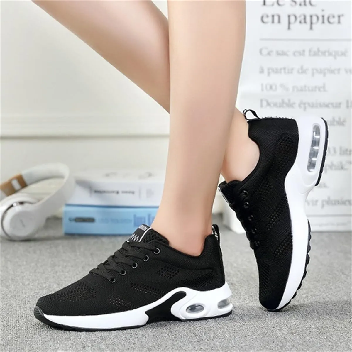 Womens Orthopedic Sneakers,Breathable Knit Mesh Casual Air Cushion Shoes,Platform Non Slip Running Shoes with Arch Support